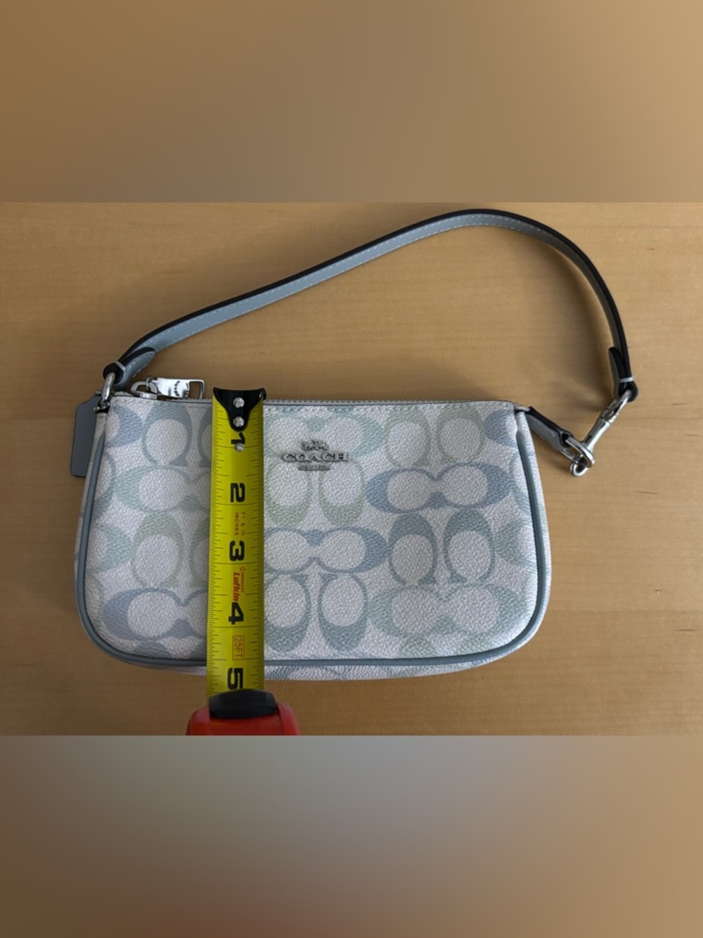 Coach Pastel Signature Small Wristlet Shoulder Bag in Cream and Light Blue - Picture 7 of 8